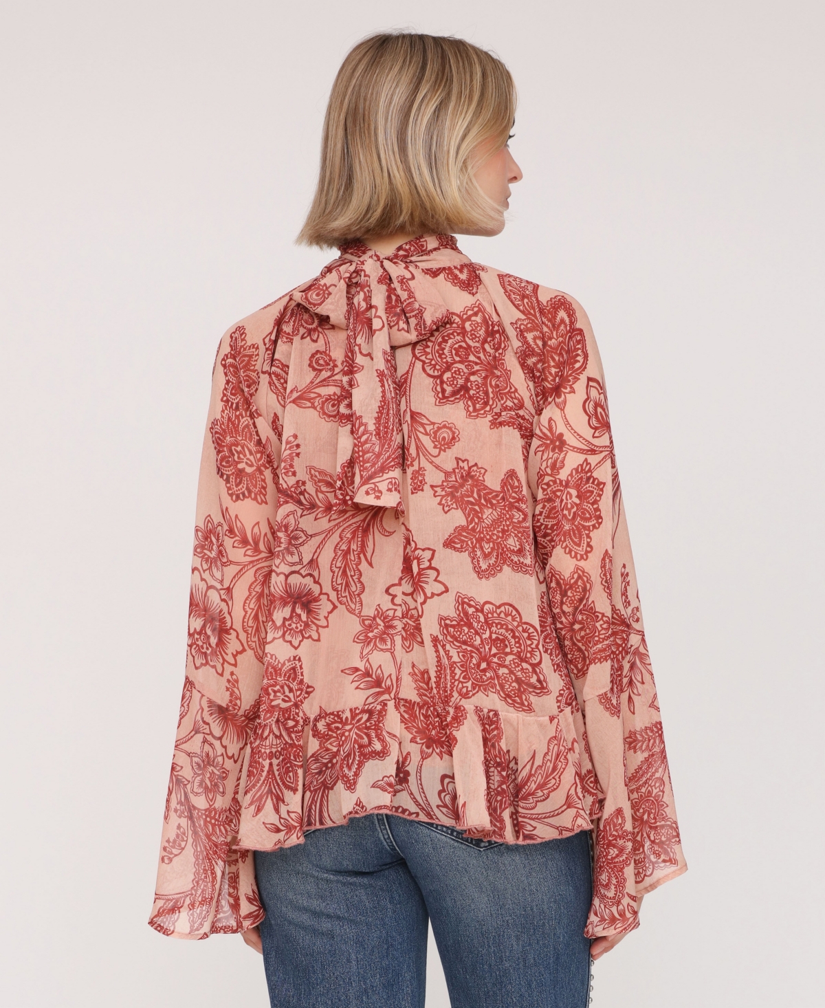 Avec Les Filles Women's Printed Tie Neck Top