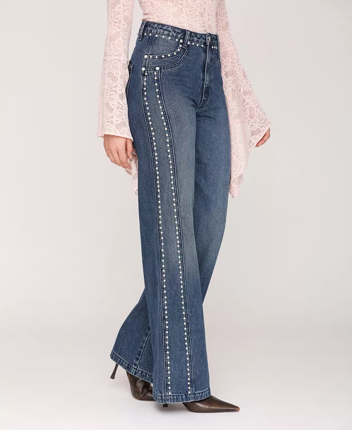 Women's Stud Detail Mid Rise Jeans - thumbnail 3