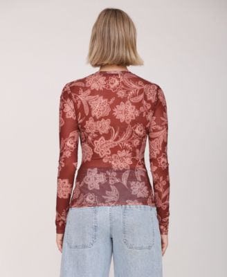 Women's Mesh Crew Neck Long Sleeve Top