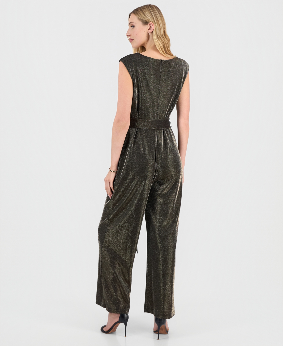 Connected Women's Metallic Cowl-neck Jumpsuit In Gold