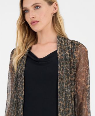 Women's Metallic Jacket & Cowl-Neck Dress Set