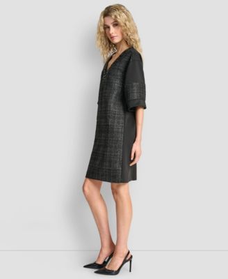 Women's Mix Media Short Sleeves Shift Dress