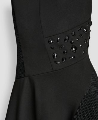 Missy Sleeveless Mix Media Panel Asymmetrical Knit Dress