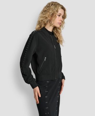 Women's Round Neck Double Weave Grommet Bomber Jacket