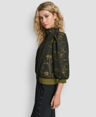 Women's Zip-Front Camo Jacquard Bomber Jacket