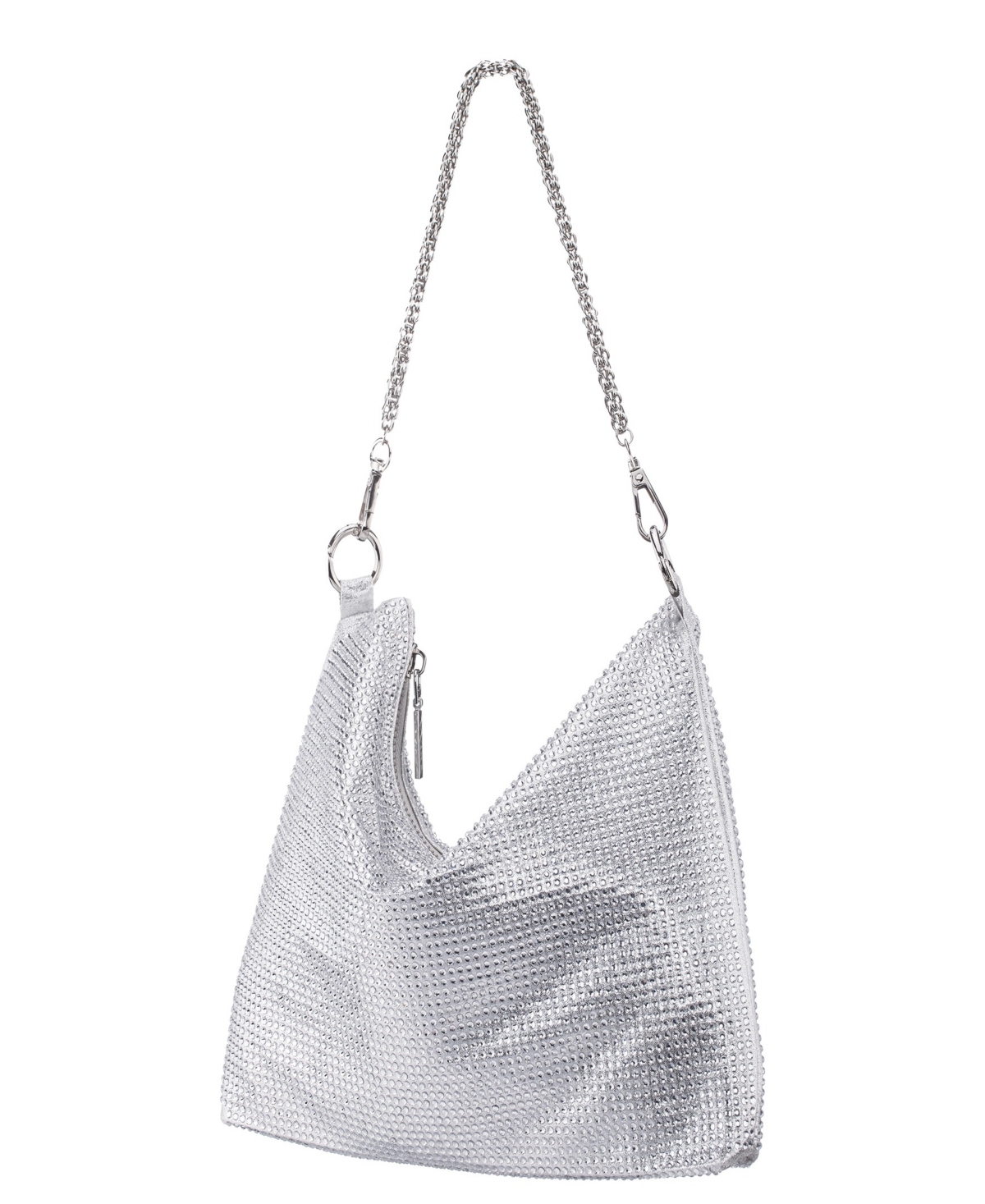Nina Crystal Embellished Zipper Hobo Bag In Silver