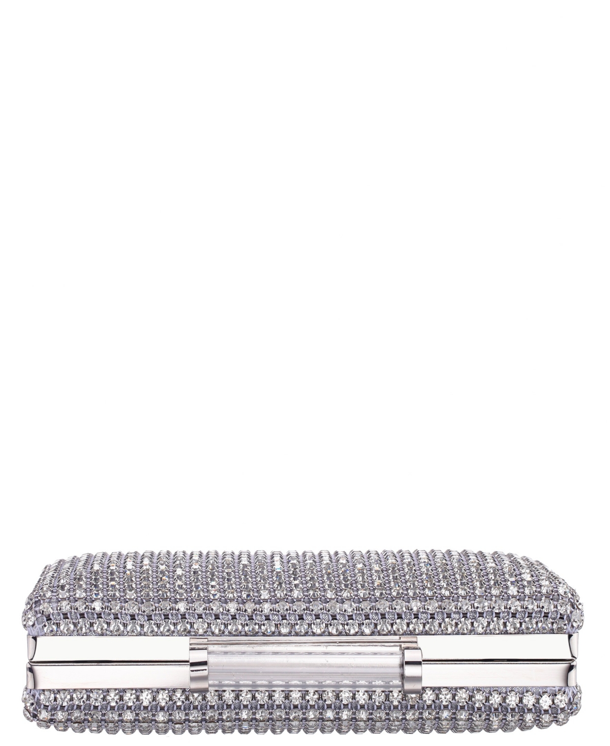 Nina Mini Crystal Encrusted Minaudiere Lift Lock Clutch In Gray
