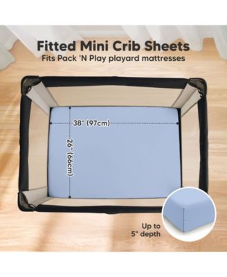 Soothe Waterproof Pack N Play Sheets for Girls, Boys, 2pk 38x26 Cotton Mini Crib Sheets Fitted, Soft, Breathable