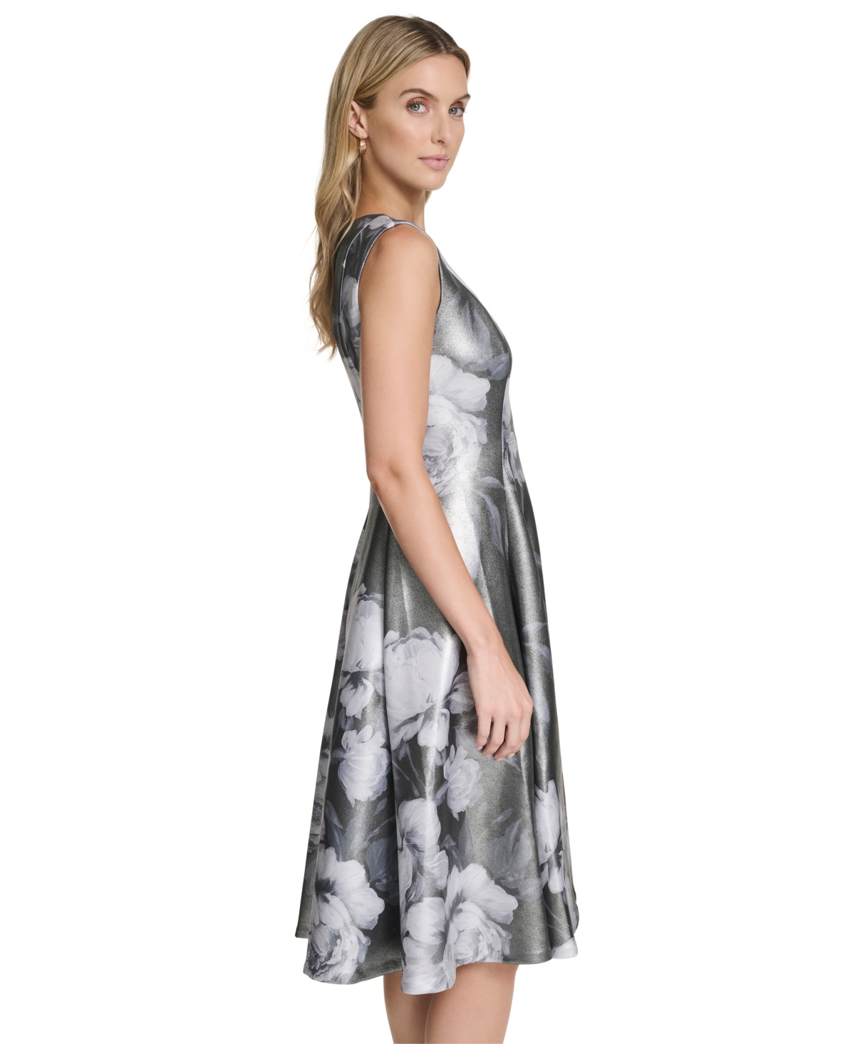 Calvin Klein Women's Foil Fit & Flare Dress In Gray