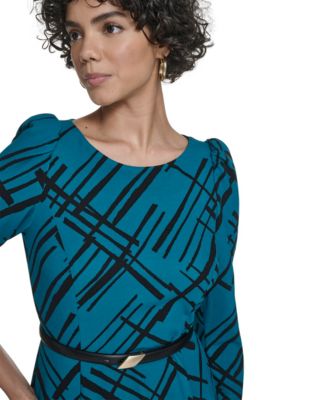 Women's Belted Plaid Midi Dress