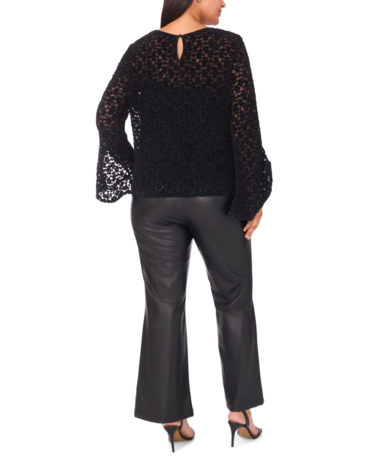 Vince Camuto Plus Size Long Ruffle Sleeve Top In Black