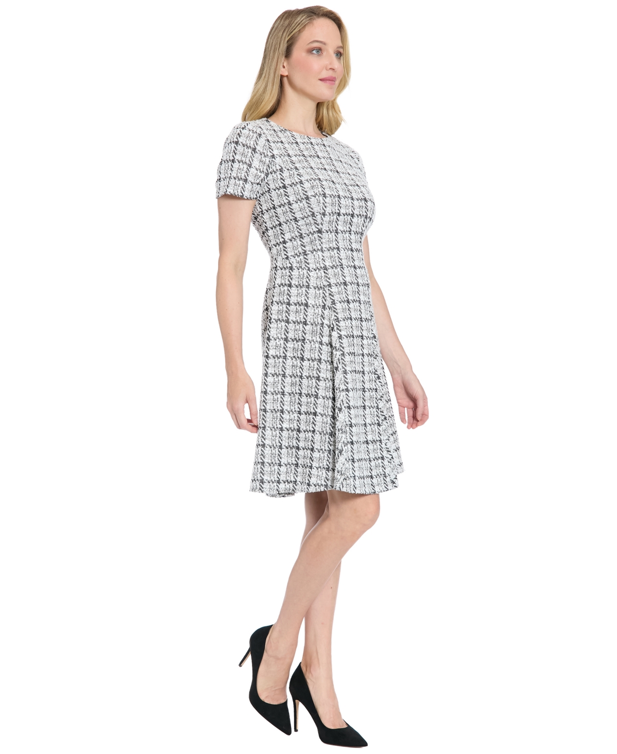 London Times Petite Short Sleeve Fit And Flare Dress In Multi