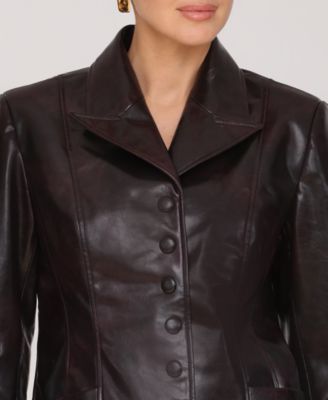 Women's Faux Leather Notch Collar Flared Jacket