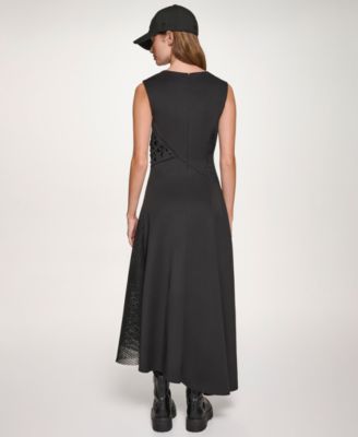 Missy Sleeveless Mix Media Panel Asymmetrical Knit Dress