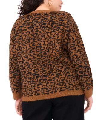 Plus Size Cozy Crewneck Animal-Print Long-Sleeve Sweater