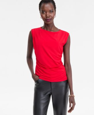Women's Short-Sleeve Ruched Boatneck Top, Macy's Exclusive