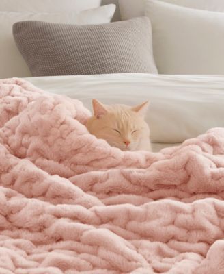 Ruched Reversible Faux-Fur Throw, 50" x 60"