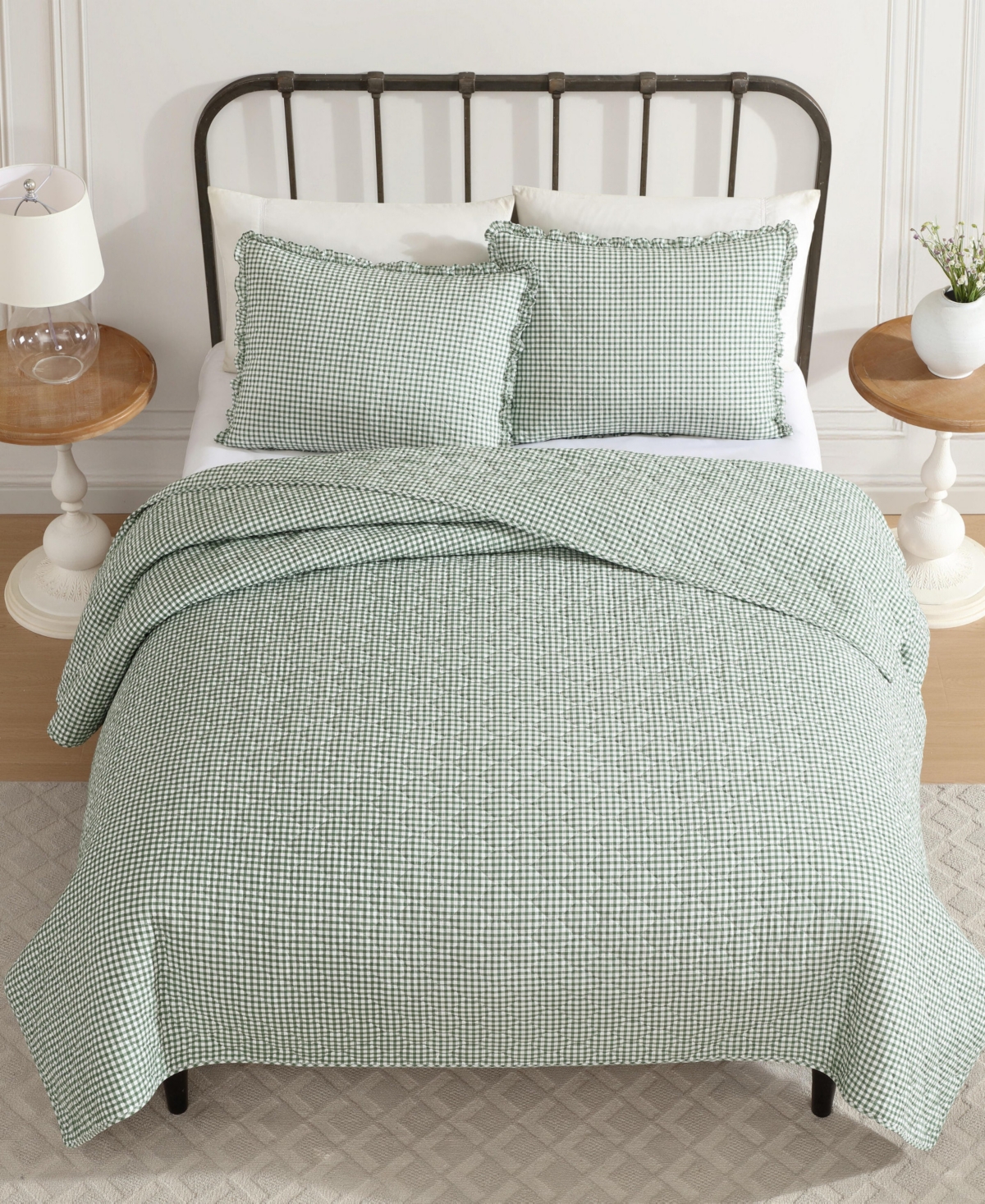 Laura Ashley Gracie's Gingham Cotton 2-pc. Quilt Set, Twin In Green