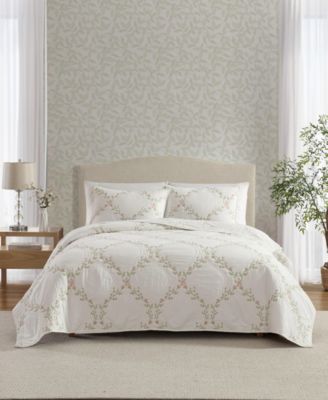 Floral Embroidery Cotton 3-Pc. Quilt Set, King