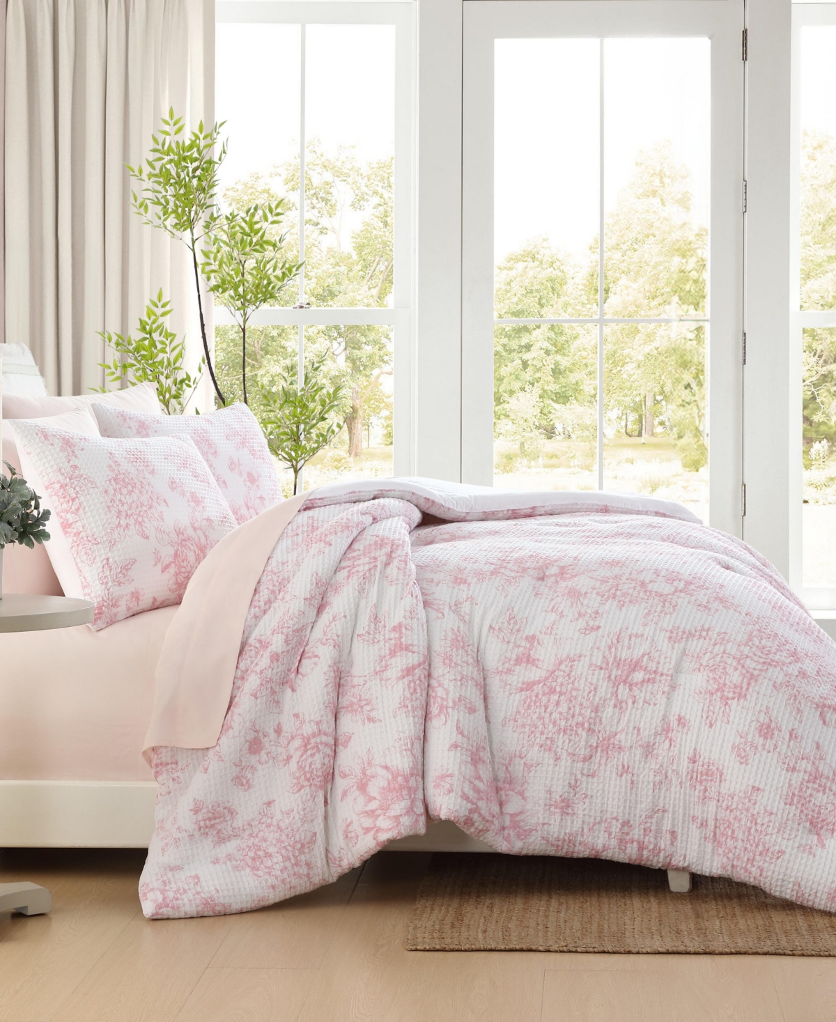 Laura Ashley Delphine Poly Waffle 2-pc. Comforter Set, Twin In Pink