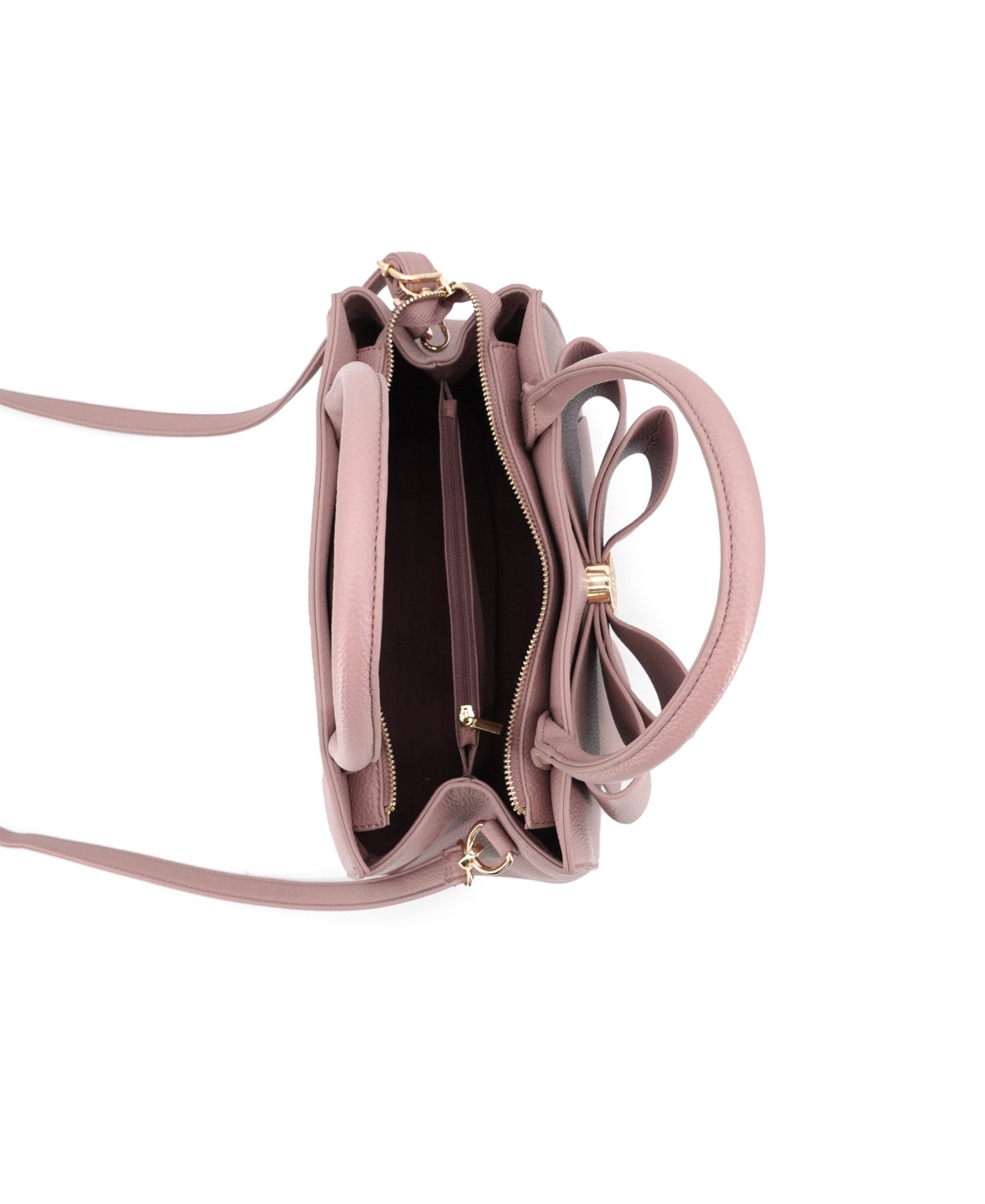Like Dreams Park Double Bowtie Zipper Satchel Bag In Purple