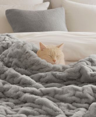 Ruched Reversible Faux-Fur Throw, 50" x 60"