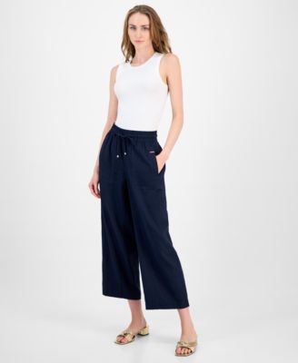 Women's Drawstring-Waist Pull-On Linen Pants