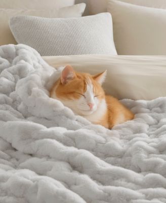 Ruched Reversible Faux-Fur Throw, 50" x 60"