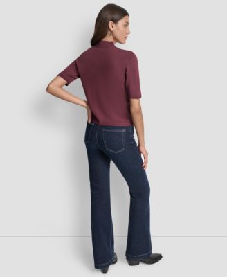 Petite Mock-Neck Embellished-Logo Sweater 