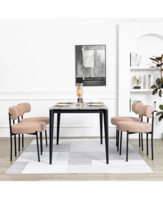 Boucle Dining Chairs Set of 4, Upholstered Kitchen Dining Room Chairs, Side Chairs with Thick Cushions and Metal Legs