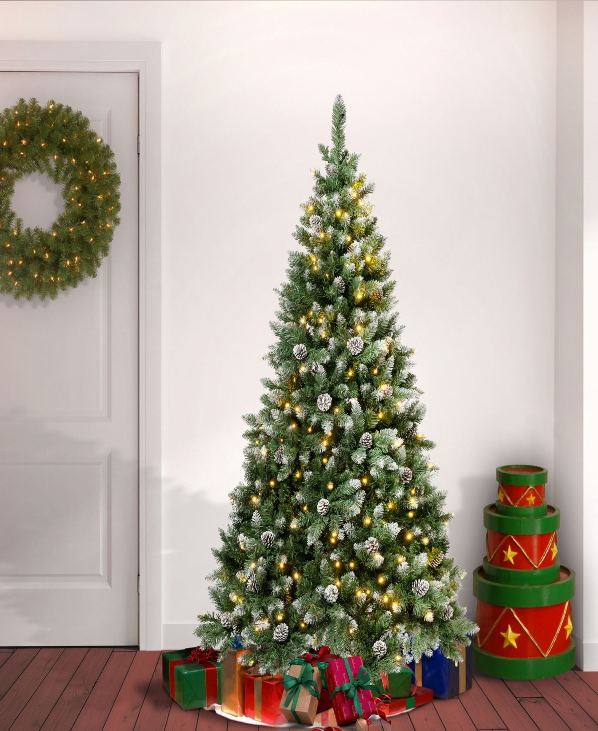 National Tree Company 6 Ft. Pre-lit Oakley Hills Snow Hinged Tree In Green