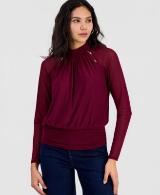 I.N.C. International Concepts - Women's Long-Sleeve Mesh Cutout Top