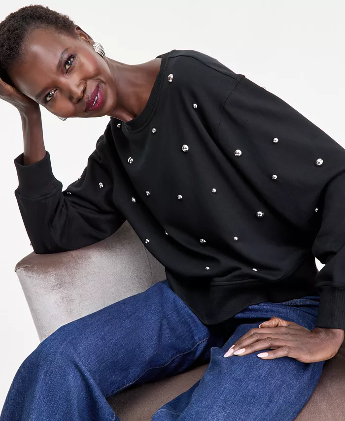 Women's Studded French Terry Sweatshirt - thumbnail 7