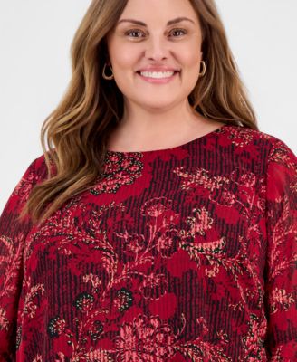 Women's Plus Size Floral Ruffle Sleeve Top