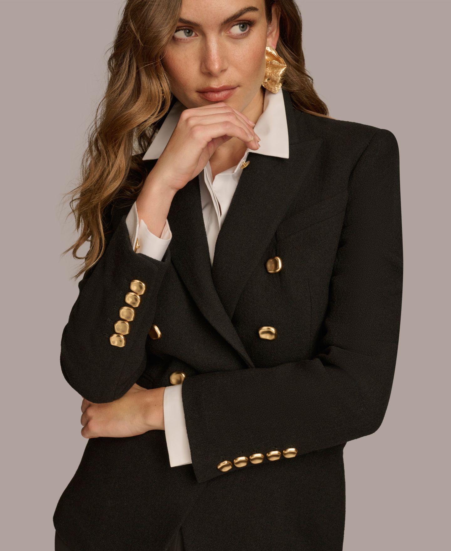 Женский пиджак Donna Karan New York Double Breasted Buttoned Blazer, цвет: Чёрный — фото 7