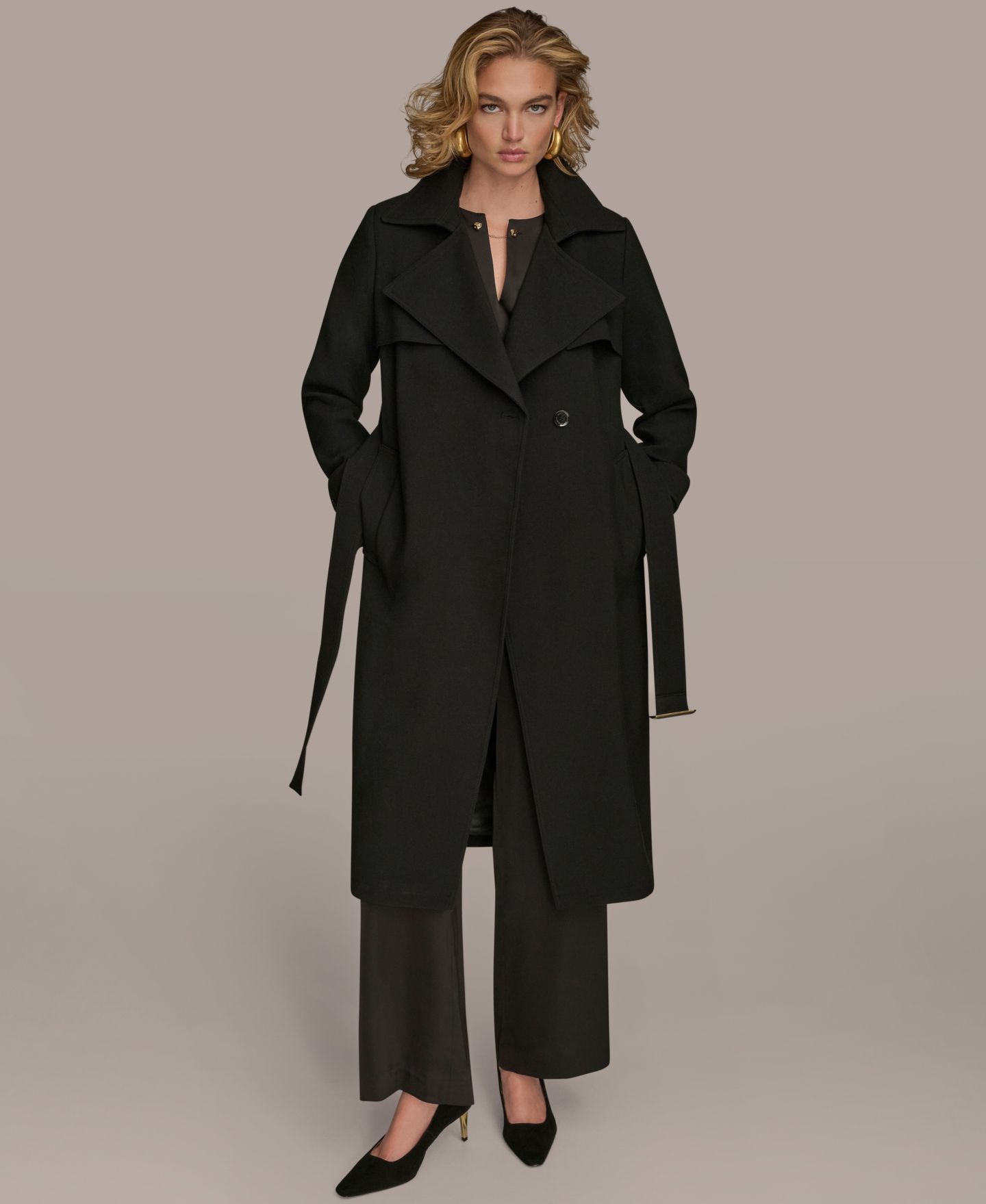 Женское пальто Donna Karan New York Belted Notched-Collar Trench, цвет: Чёрный — фото 8