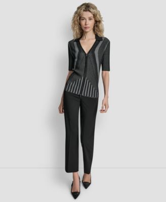 Women's Zip Up Short Sleeve Sweater