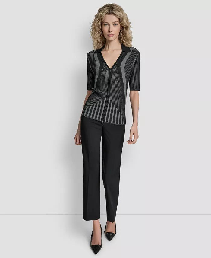 Women's Zip Up Short Sleeve Sweater - thumbnail 3