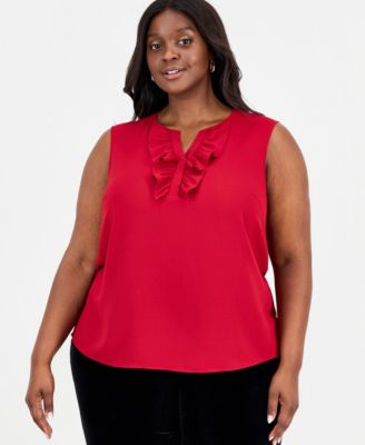 Kasper - Plus Size Ruffle-Front Sleeveless Top