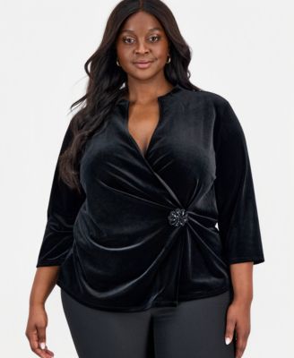 Kasper - Plus Size Velvet Embellished Wrap Top