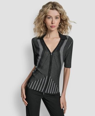 Women's Zip Up Short Sleeve Sweater