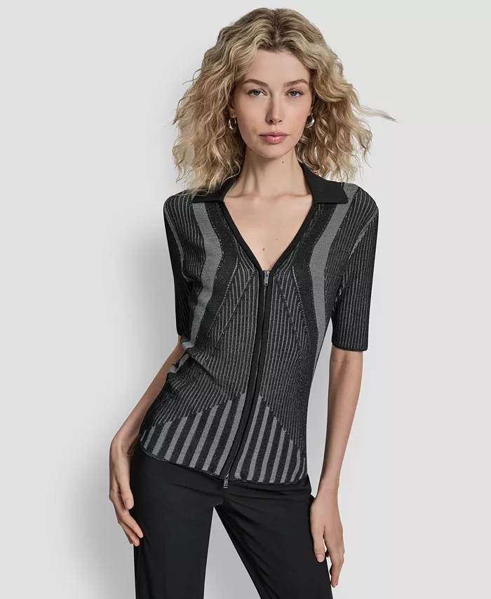 Women's Zip Up Short Sleeve Sweater