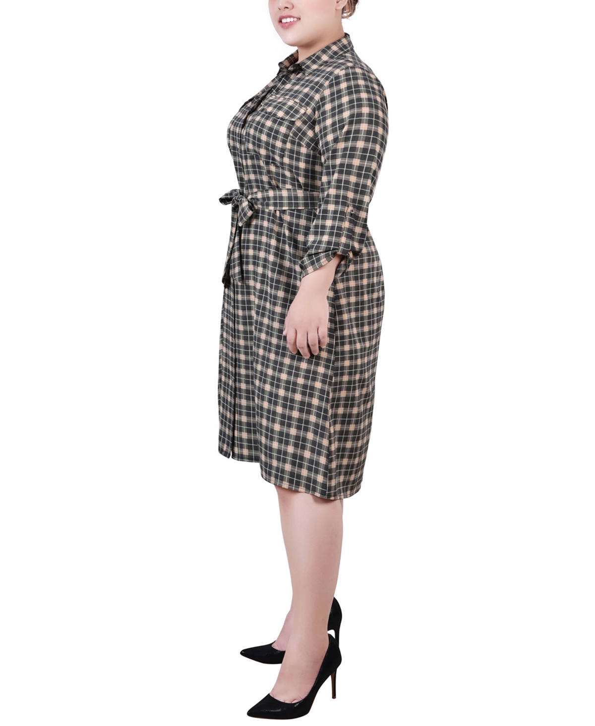 Ny Collection Plus Size Printed Shirt Dress In Black