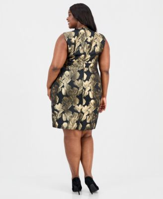 Plus Size Metallic Floral Jacquard Sheath Dress