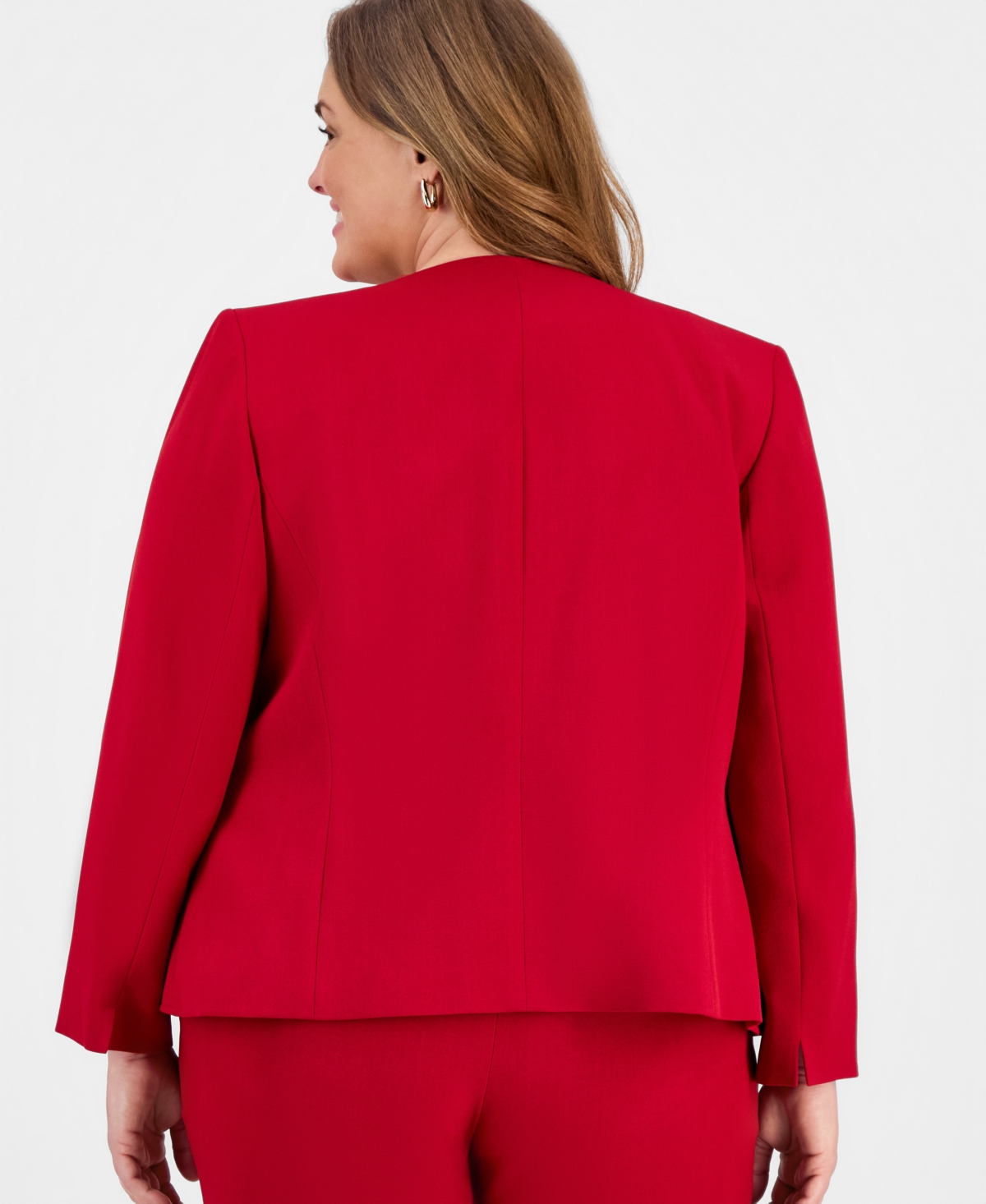 Kasper Plus Size Collarless Open-front Jacket In Red