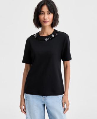 On 34th - Women's Cotton Sequin Neck T-Shirt