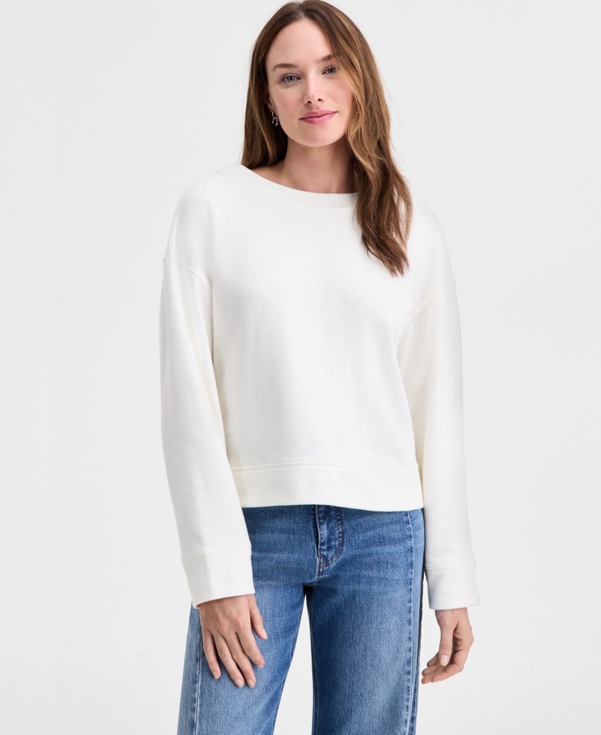 On 34th Women's Knit Long-sleeve Bow-back Sweatshirt, Macy's Exclusive In White