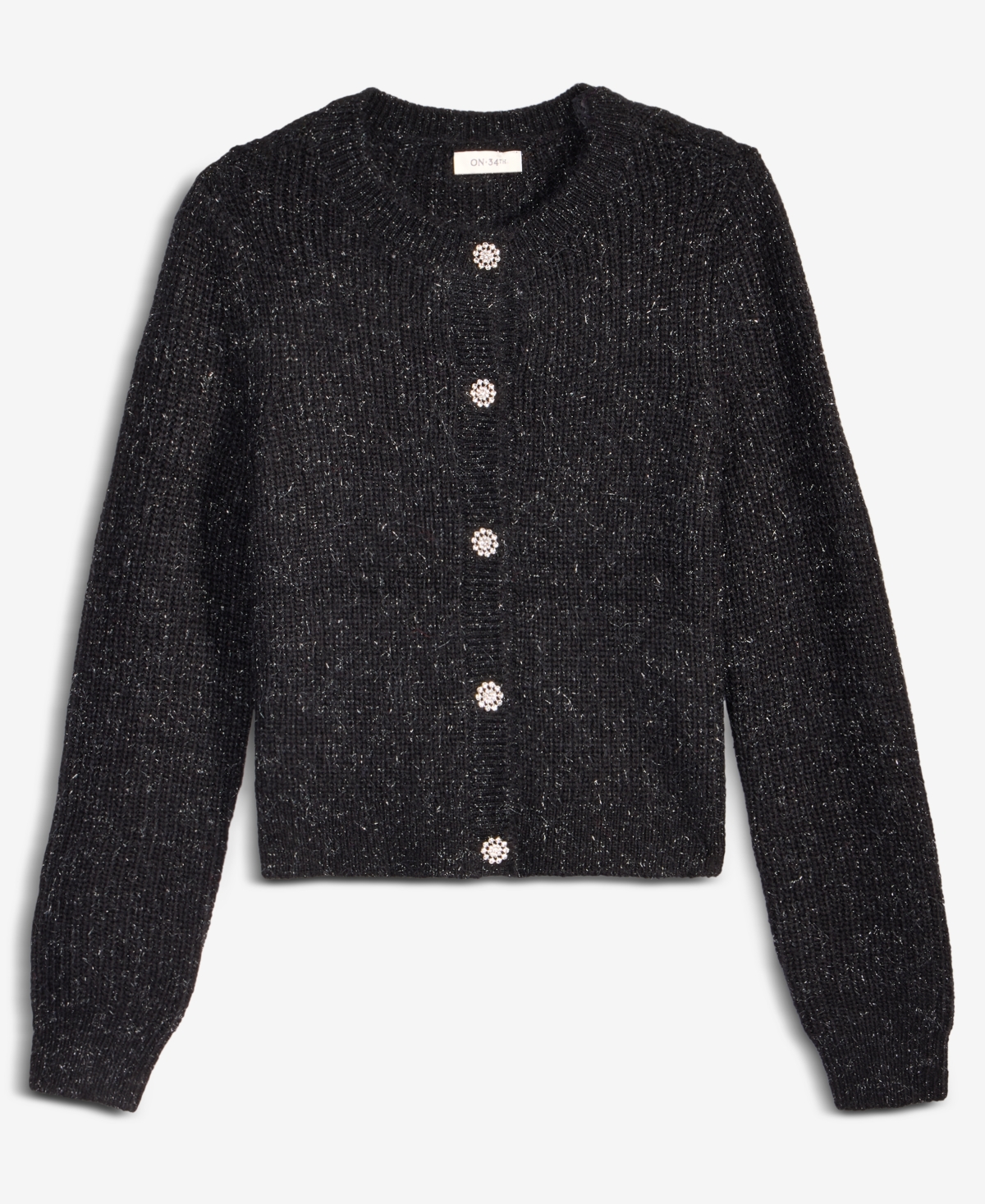 On 34th Women's Metallic-flecked Rhinestone-button Cardigan, Macy's Exclusive In Black