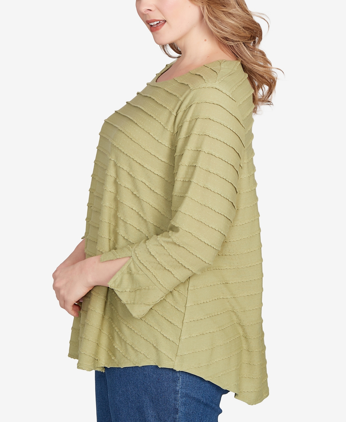 Ruby Rd. Plus Size Scalloped Jacquard Knit Top In Green