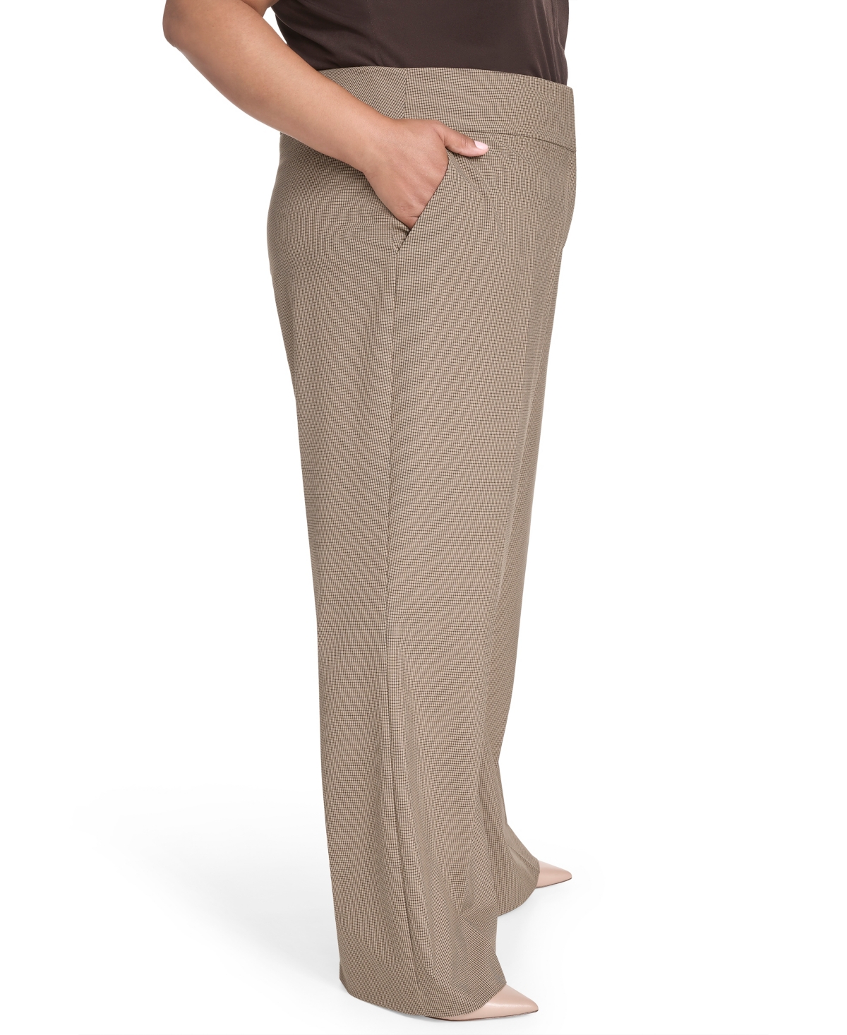 Calvin Klein Plus Size Check-print Wide-leg Pants In Brown
